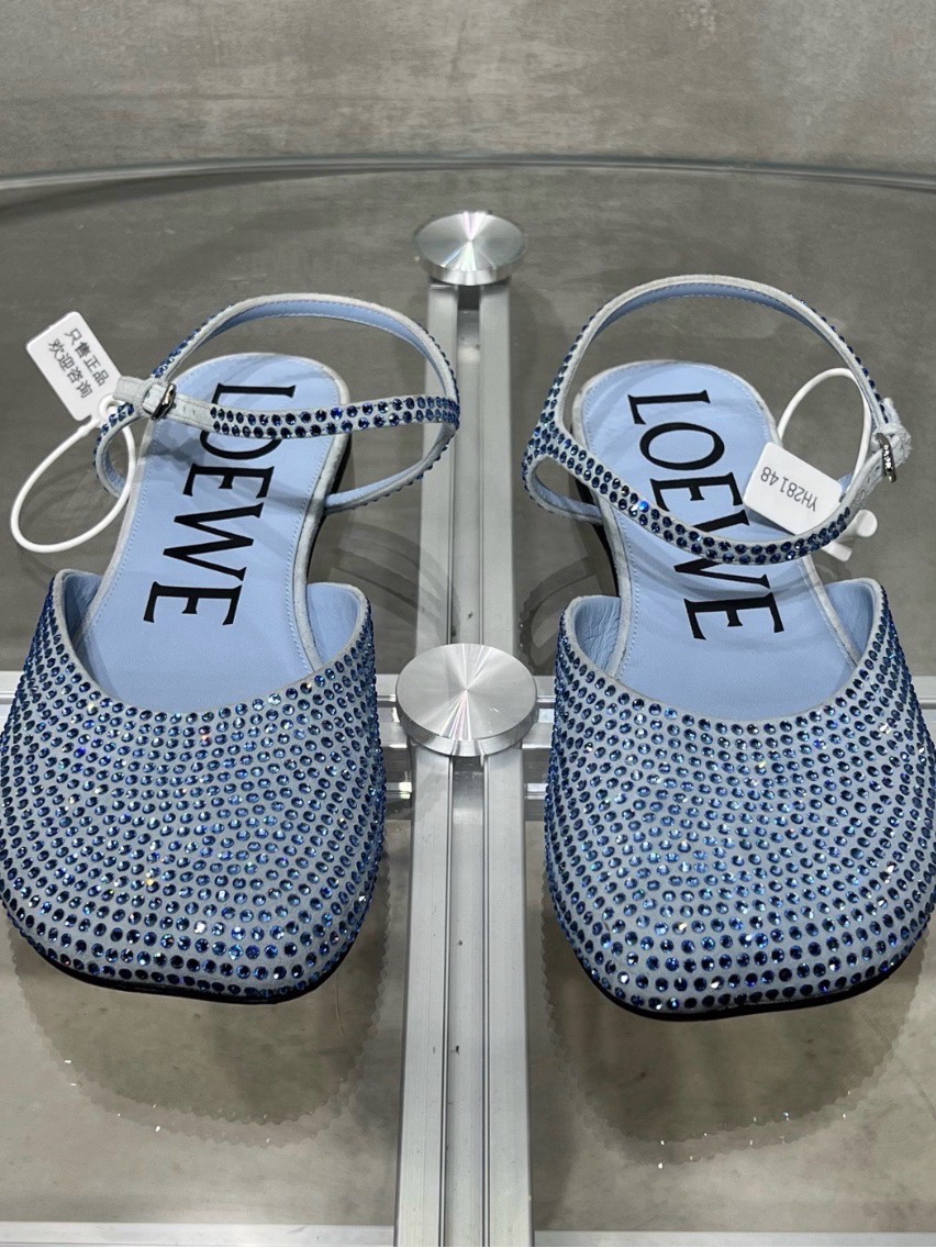 Loewe Light Blue Crystal-Embellished Slingback Mules